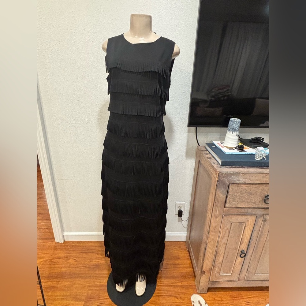 Giorgio Armani by Neiman Marcus Black Layered Fringe gown dress